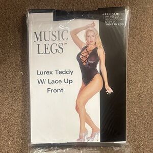 Music Legs Black Lurex Lace-Up Teddy one size new